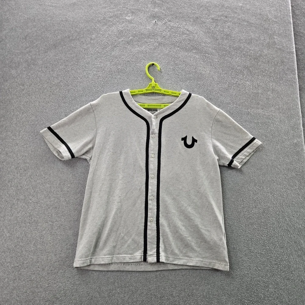 True Religion Men‎ Jersey M Gray Logo Lead Off Baseball Button